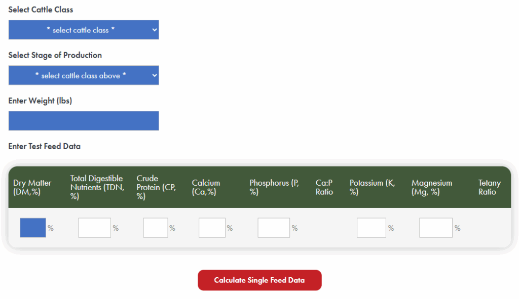 Figure 1: Inputs for the Tool for Evaluating Feed Test Results.